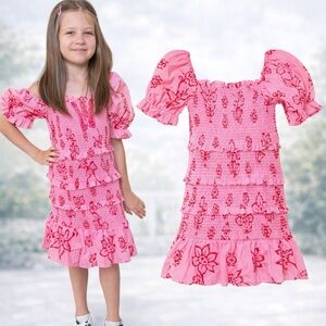 J.Marie Girls Scarlett Puff Sleeve Dress Floral Pink Size 7/8 NWT